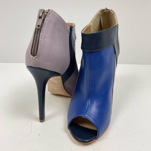 BCBGMaxazria | Nicoletta Blue & Gray Colorblock Leather Peep Toe Eve Booties - Picture 1 of 12